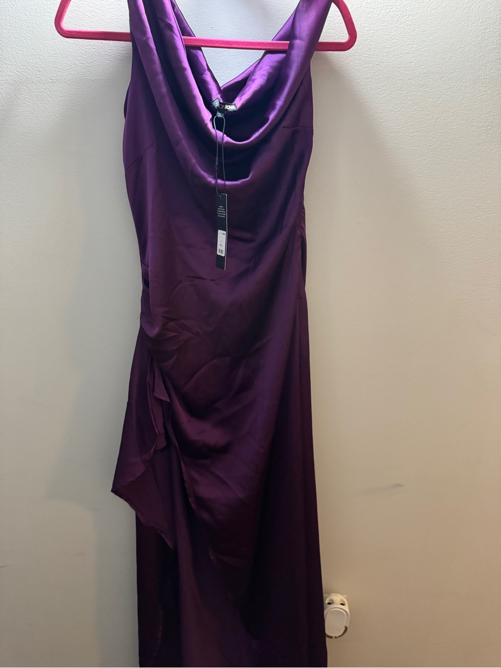 Fashion Nova Deep Purple Satin Cowl Maxi Dress